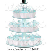 Vector of Cupcakes with Blue Icing on a Snowman Stand Display by Elaineitalia