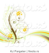 Vector of Curly Spring Floral Vines with Orange Flowers and a Wave - Background Border Design Element by KJ Pargeter