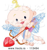Vector of Cute Blond White Baby Cupid Flying with a Heart Arrow by Pushkin