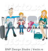 Vector of Dad, Son, Daughter and Mom Sitting Patiently at an Airport by BNP Design Studio