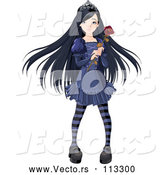 Vector of Dark Gothic Princess with Long Black Hair, Holding a Rose by Pushkin