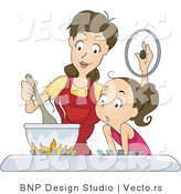 Vector of Daughter and Mom Cooking on a Gas Stove by BNP Design Studio