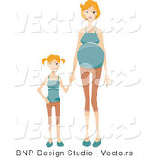 Vector of Daughter Holding Hands with Her Pregnant Mom by BNP Design Studio