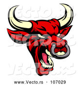 Vector of Demonic Roaring Red Bull Mascot Head by AtStockIllustration
