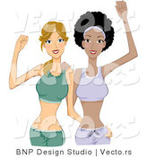 Vector of Dirty Blond and Black Girls in Fitness Clothes by BNP Design Studio