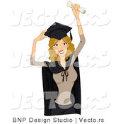 Vector of Dirty Blond Graduate Girl Holding up a Diploma by BNP Design Studio