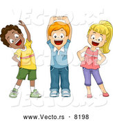Vector of Diverse Cartoon School Children Stretching While Smiling by BNP Design Studio