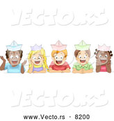 Vector of Diverse Cartoon School Children Wearing Paper Hats and Smiling by BNP Design Studio