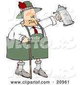 Vector of Drunk Old Senior Guy Walking with a Cane and Partying with a Beer Stein at Oktoberfest by Djart