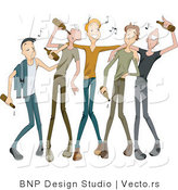 Vector of Drunk Young Men Drinking Beer Together by BNP Design Studio