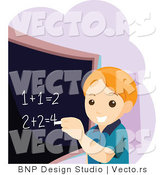 Vector of Educated School Boy Doing Math Equations on a Chalk Board by BNP Design Studio