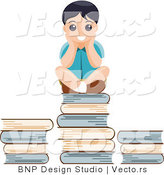 Vector of Educated School Boy Sitting on Stack of Books by BNP Design Studio