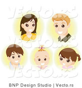 Vector of Faces of a Young Mother, Father and Their 3 Children - Digital Collage Sheet by BNP Design Studio