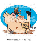 Vector of Fat, Hugry Pig Chowing down on Ribs and Bbq Sauce by Andy Nortnik