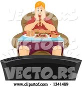 Vector of Fat Red Haired White Guy Binge Eating in Front of a Tv by BNP Design Studio