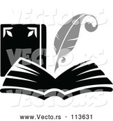Vector of Feather Quill Pen Writing in a Book or Journal - Grayscale Theme by Vector Tradition SM