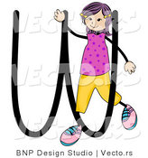 Vector of Female Stick Kid Alphabet Letter W by BNP Design Studio