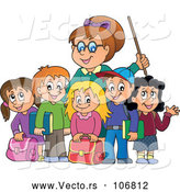 Vector of Female Teacher and Her Students by Visekart