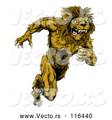 Vector of Fierce Cartoon Lion Man Mascot Running Upright by AtStockIllustration