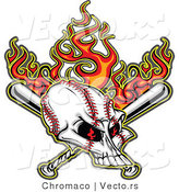 Vector of Flaming Baseball Skull over Crossed Bats in the Background by Chromaco