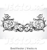Vector of Floral Border Design Element - Black and White Version by BestVector