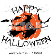 Vector of Flying Witch with Happy Halloween Text by Vector Tradition SM