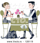 Vector of Formal Couple Drinking Red Wine at a Restaurant by BNP Design Studio