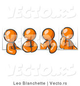 Vector of Four Different Orange Guys Wearing Headsets and Having a Discussion During a Phone Meeting by Leo Blanchette