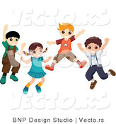 Vector of Four Energetic Kids Jumping by BNP Design Studio