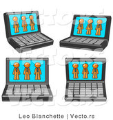 Vector of Four Laptop Computers with Three Orange Guys on Each Screen by Leo Blanchette