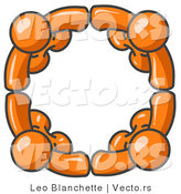 Vector of Four Orange Characters Standing in a Circle and Holding Hands for Teamwork and Unity by Leo Blanchette