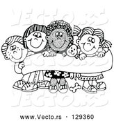 Vector of Four White and Black KChildren Smiling and Holding up a Sign with a Puppy by C Charley-Franzwa