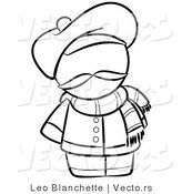 Vector of French Person with a Hat and Scarf - Coloring Page Outlined Art by Leo Blanchette