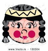Vector of Friendly Native American Indian Girl's Face with Braids, Flushed Cheeks and a Headband by Andy Nortnik