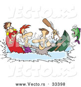 Vector of Friends Fighting While Sinking in a Canoe - Cartoon Fishing Design by Toonaday