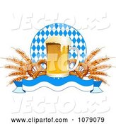 Vector of Frothy Oktoberfest Beer with Soft Pretzels and Wheat over a Banner and Diamonds by Pushkin