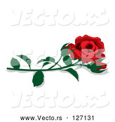 Vector of Fully Bloomed Single Red Rose and Bud with a Stem by Pams Clipart