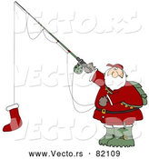 Vector of Funny Cartoon Santa Fishing with Christmas Stocking As Bait on Hook by Djart