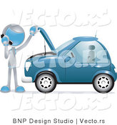 Vector of Futuristic Character Calling a Towing Company by a Broken down Car by BNP Design Studio