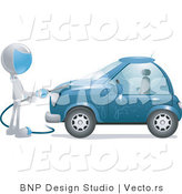 Vector of Futuristic Character Washing Blue Car by BNP Design Studio