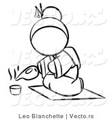 Vector of Geisha Woman Pouring Tea - Coloring Page Outlined Art by Leo Blanchette
