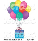Vector of Gift Floating with Colorful Party Balloons by Visekart