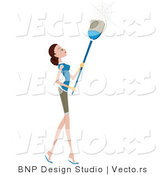 Vector of Girl Brushing down Cobwebs with a Broom by BNP Design Studio