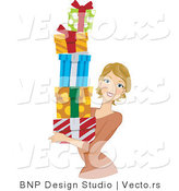 Vector of Girl Carrying a Stack of Gifts by BNP Design Studio