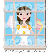 Vector of Girl Cleaning House Window by BNP Design Studio