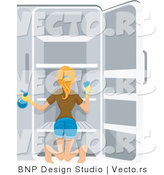 Vector of Girl Cleaning Refrigerator by BNP Design Studio