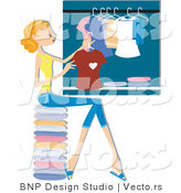 Vector of Girl Hanging Clean Laundry in a Closet by BNP Design Studio