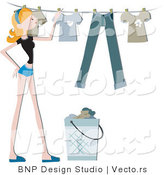 Vector of Girl Hanging Clean Laundry on a Clothes Line by BNP Design Studio