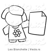 Vector of Girl Holding a Blank Paper - Coloring Page Outlined Art by Leo Blanchette