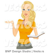 Vector of Girl Holding School Book While Gesturing by BNP Design Studio